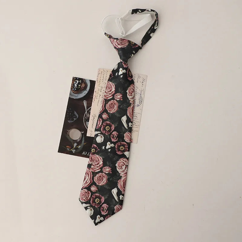 33cm Length Casual Trendy JK Ties Preppy Chic College Girl Short Necktie Polyester Floral Animal Printed Lazy-tie Vintage Cravat
