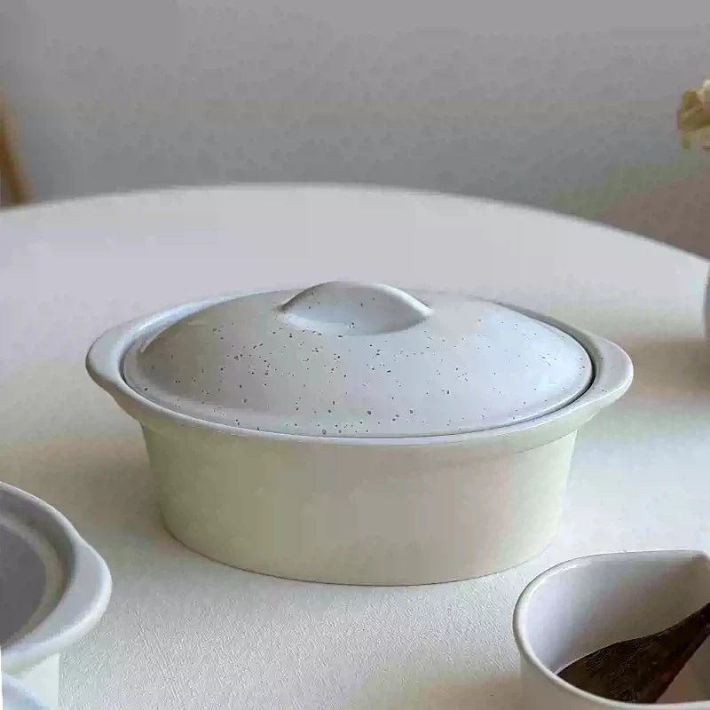 Korean Style Simple Ceramic Bowl Oval Shape Solid Color Large Capacity Soup Bowl High Quality Household Rice Tablewares