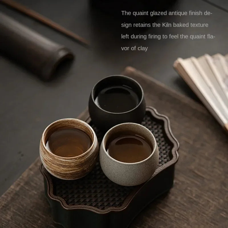 Japanese Style Handmade Rough Ceramic Teacup Kung Fu Teaware Accessories Vintage Stoneware Tea Cup Ancient Single Cups