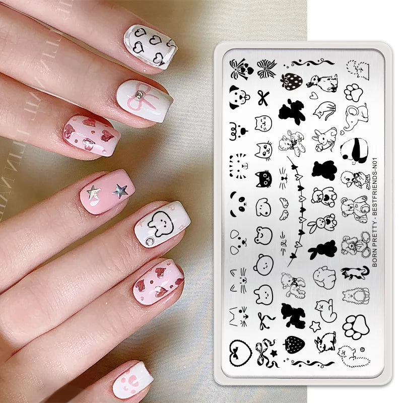 BORN PRETTY Stamping Plates Nail Art Templates Flower Natural Animal French Tips  DIY Nail Design Image Stencil Tool Manicure