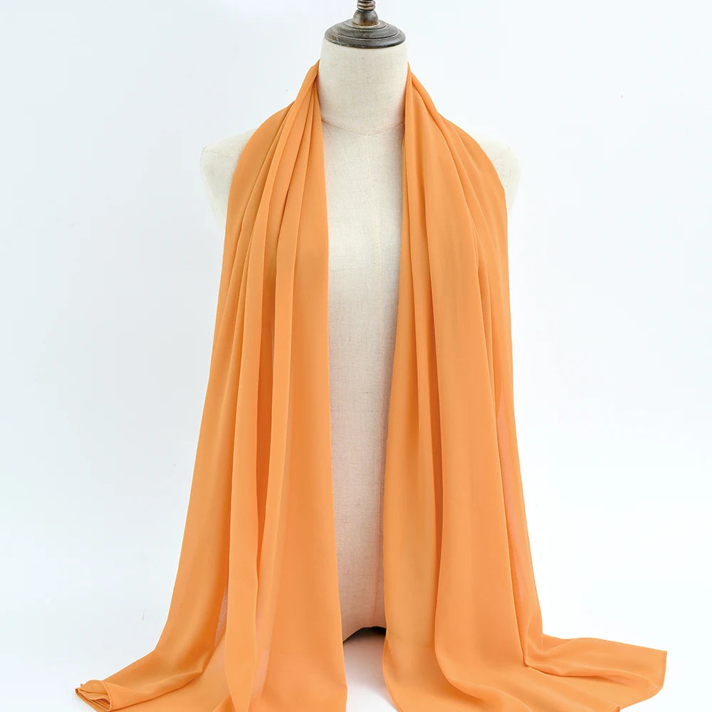 Fashion Pearl Chiffon Hijab Shawls Of Muslim Women Solid Color Head Wraps Scarf For Ladies