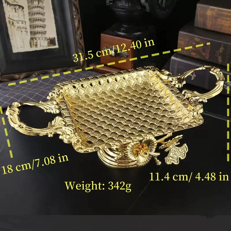 European Vintage Iron Art Metal Fruit Tray Gold round Serving Plate Home Living Room Decor Kitchen Storage Dish