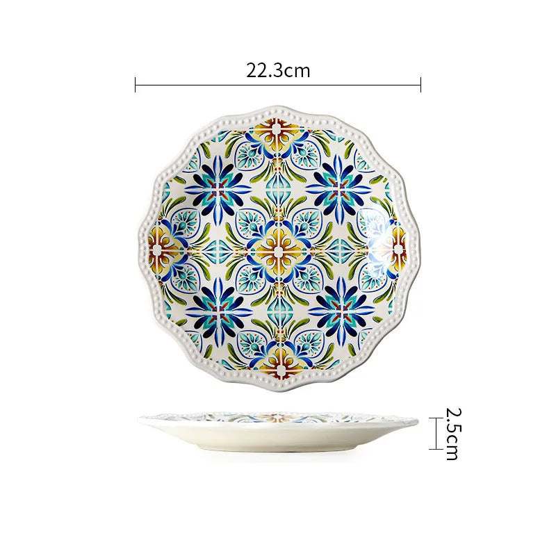 Exquisite Ceramic Plates Round Steak Dinner Pasta Plate Underglaze Colour dishware Kitchen Accessories Home Salad Plate