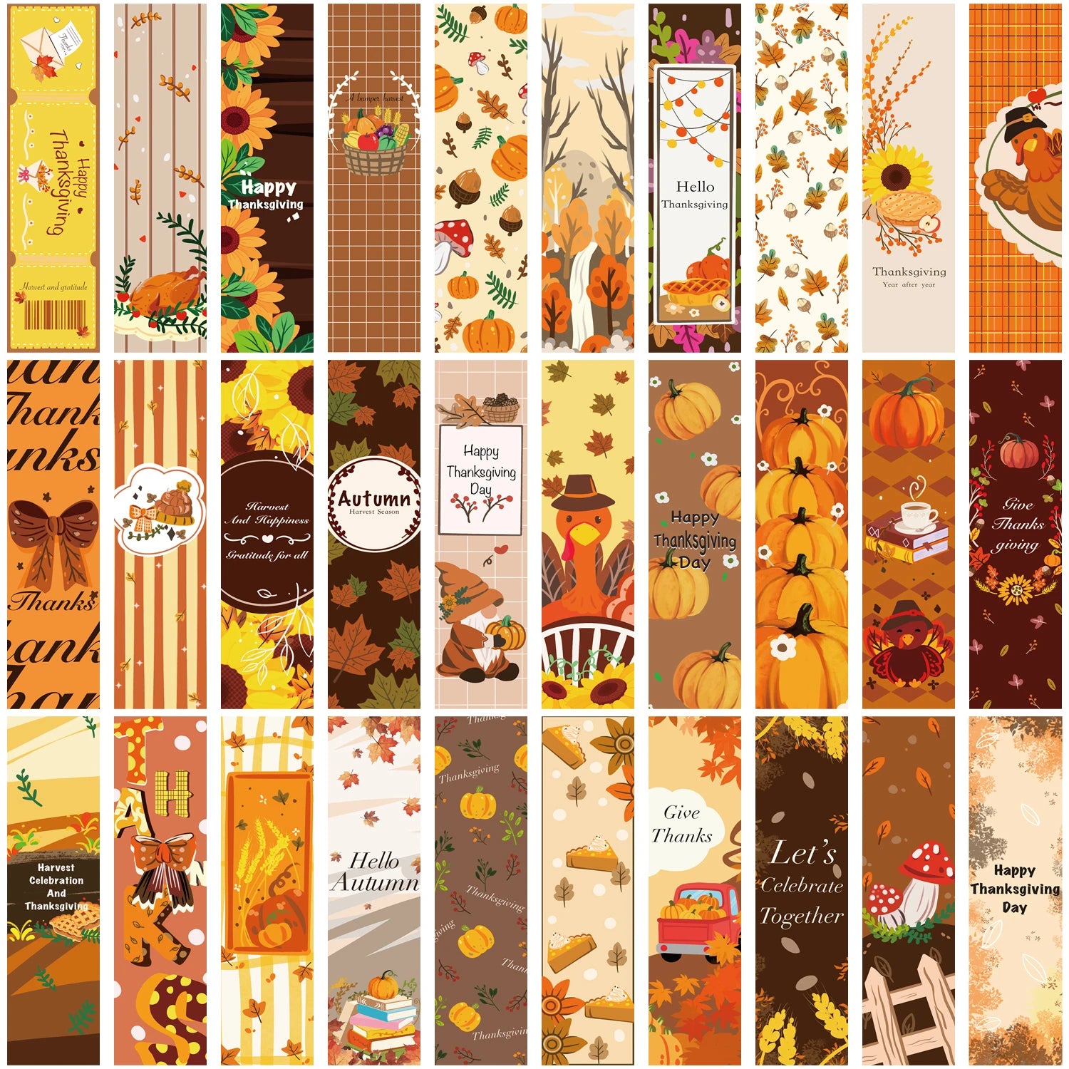 30pcs Thanksgiving Day Autumn Limited Edition Bookmarks Suitable for Teachers, Readers, Birthday Gifts