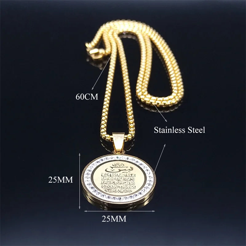 Muslim Islamic Religious Stainless Steel Crystal Necklace Women Islam Quran Allah Pendant Necklaces Arabic Jewelry bijoux arabe