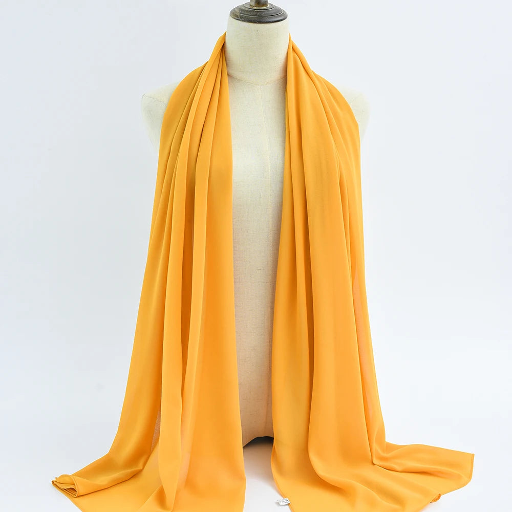 Fashion Pearl Chiffon Hijab Shawls Of Muslim Women Solid Color Head Wraps Scarf For Ladies