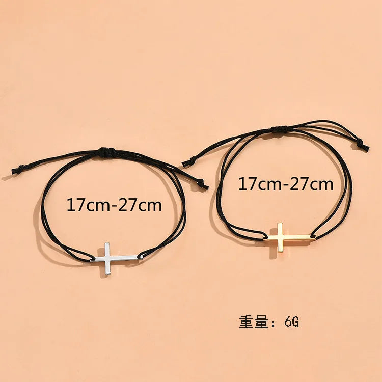 Simple Alloy Cross Wax Rope Couple Bracelet A Pair of Male and Female Hand Ropes  bracelets  jewelry