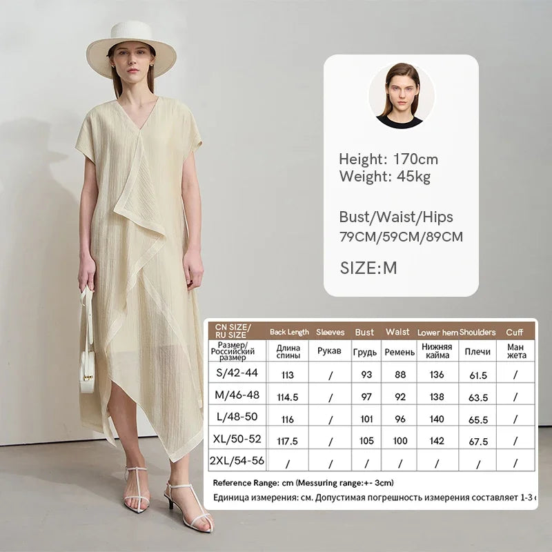 Amii Minimalist Women's Short Sleeved Dress 2025 Spring New Solid Irregular Loose Elegant H Shaped Commute Long Dress 12541134