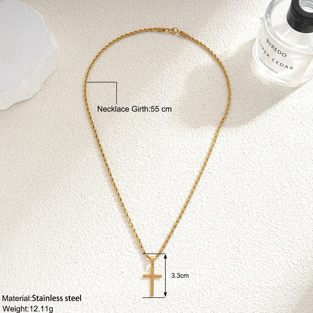 Simple Cross Necklaces for Men Boys,Waterproof Stainless Steel Pendant Necklace with 55cm Twisted Chain,Hip Hop Casual Gifts