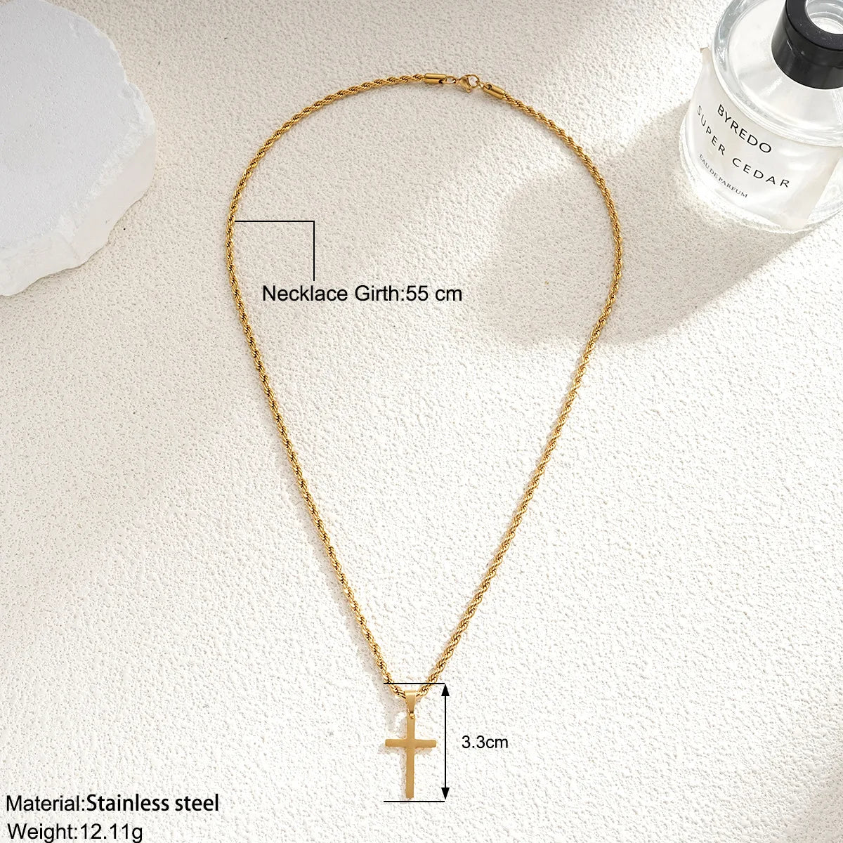 Simple Cross Necklaces for Men Boys,Waterproof Stainless Steel Pendant Necklace with 55cm Twisted Chain,Hip Hop Casual Gifts