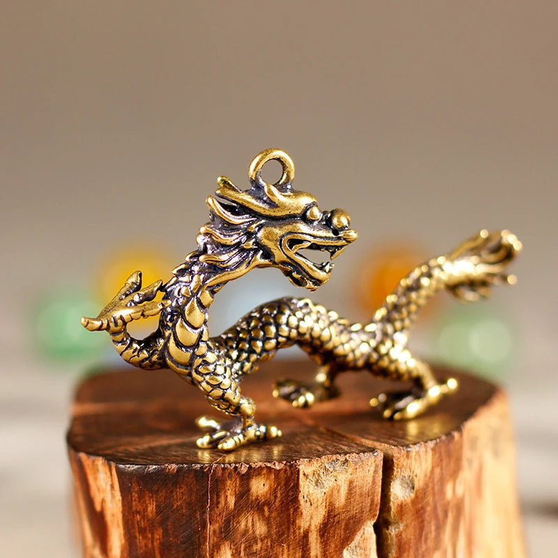 Chinese Beast Dragon Phoenix Statue Bronze Figurine Ornaments Antique Copper Mythical Animal Miniature Home Decoration Crafts