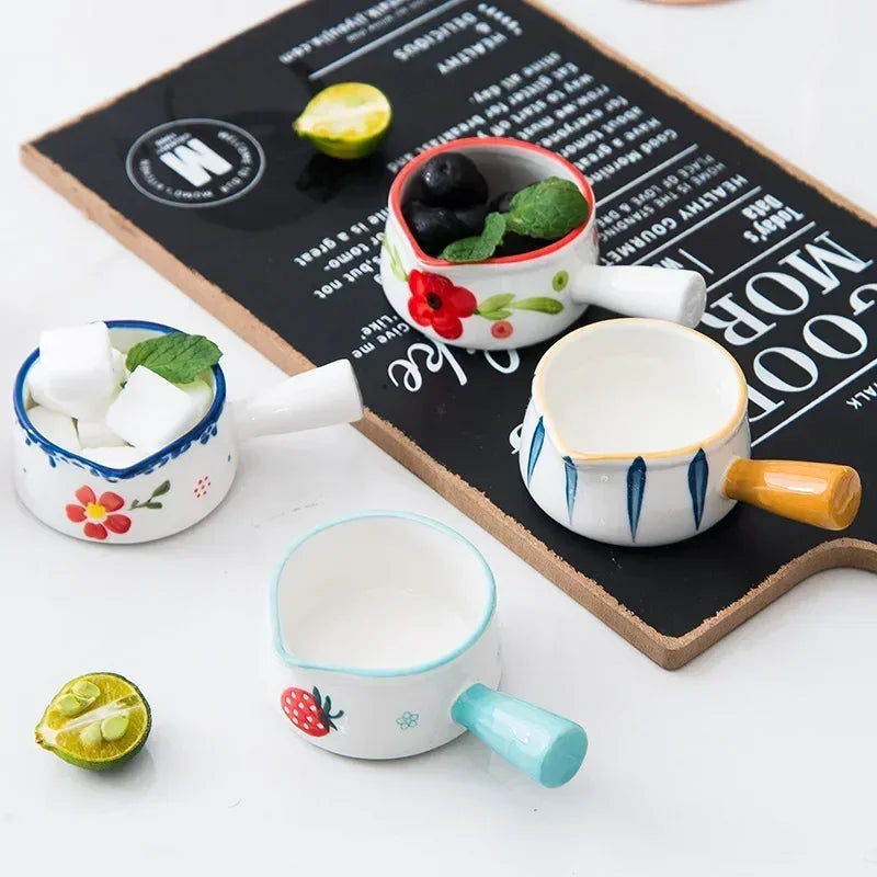 Ceramic Milk Jugs Creamer Cup with Handle Japanese Milk Frothing Coffee Sugar Pot Jam Bowl Seasoning Sauce Dish Kitchen Cookware