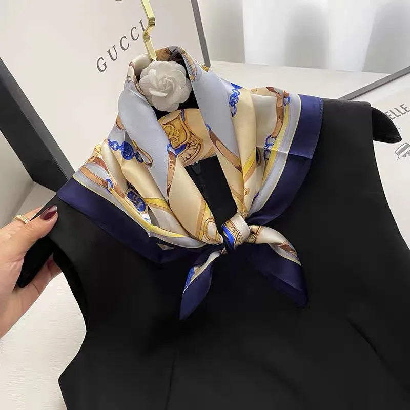 Head Scarf Women Luxury Brand Square 70*70cm Silk Foulard Satin Bandana Cheveux Soft Neckerchief Hijab Hair Scarves For Ladies