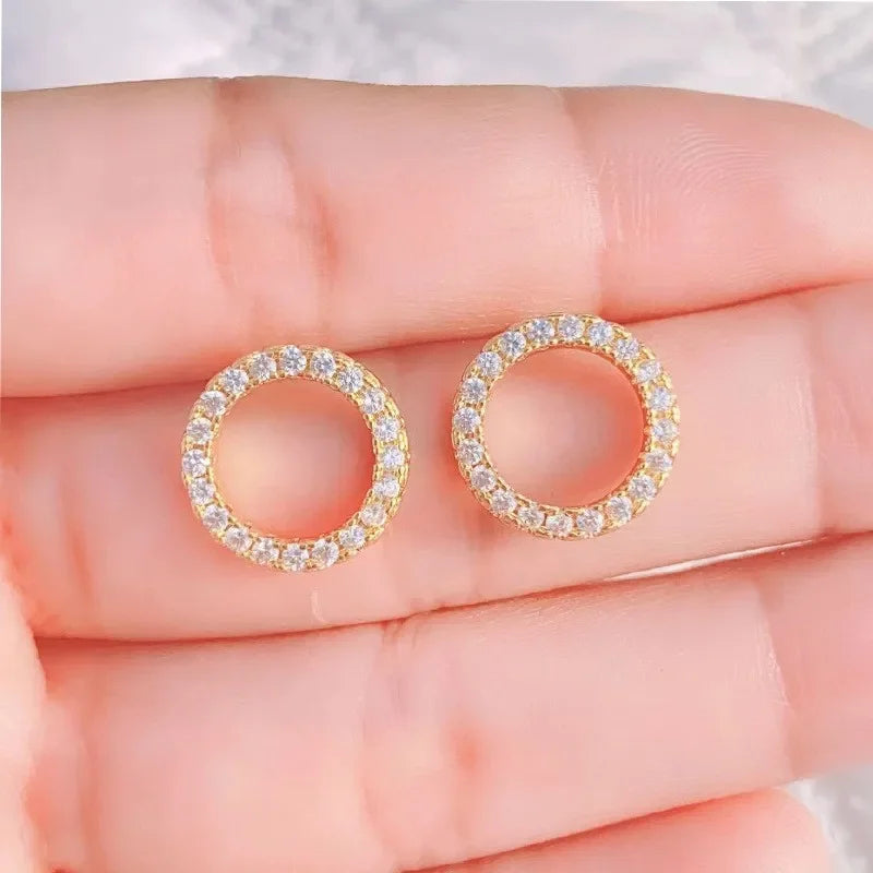 Delicate Small Circle Stud Earrings for Women Gold Color Crystal Minimalist Korean Party Summer Fashion Jewelry Accessories Gift