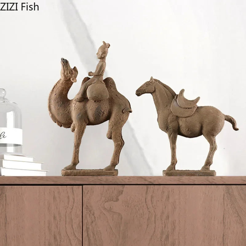 Terracotta Warriors Statue Resin Ornaments Desk Decoration Simulated Unearthed Pottery Horse Sculptures Room Aesthetics Decor