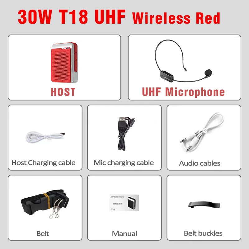 T18 Amplifier 30W 2.4G  Wireless Microphone Bluetooth 5.0 Speaker College Teacher School Tour Guide Portable FM Radio