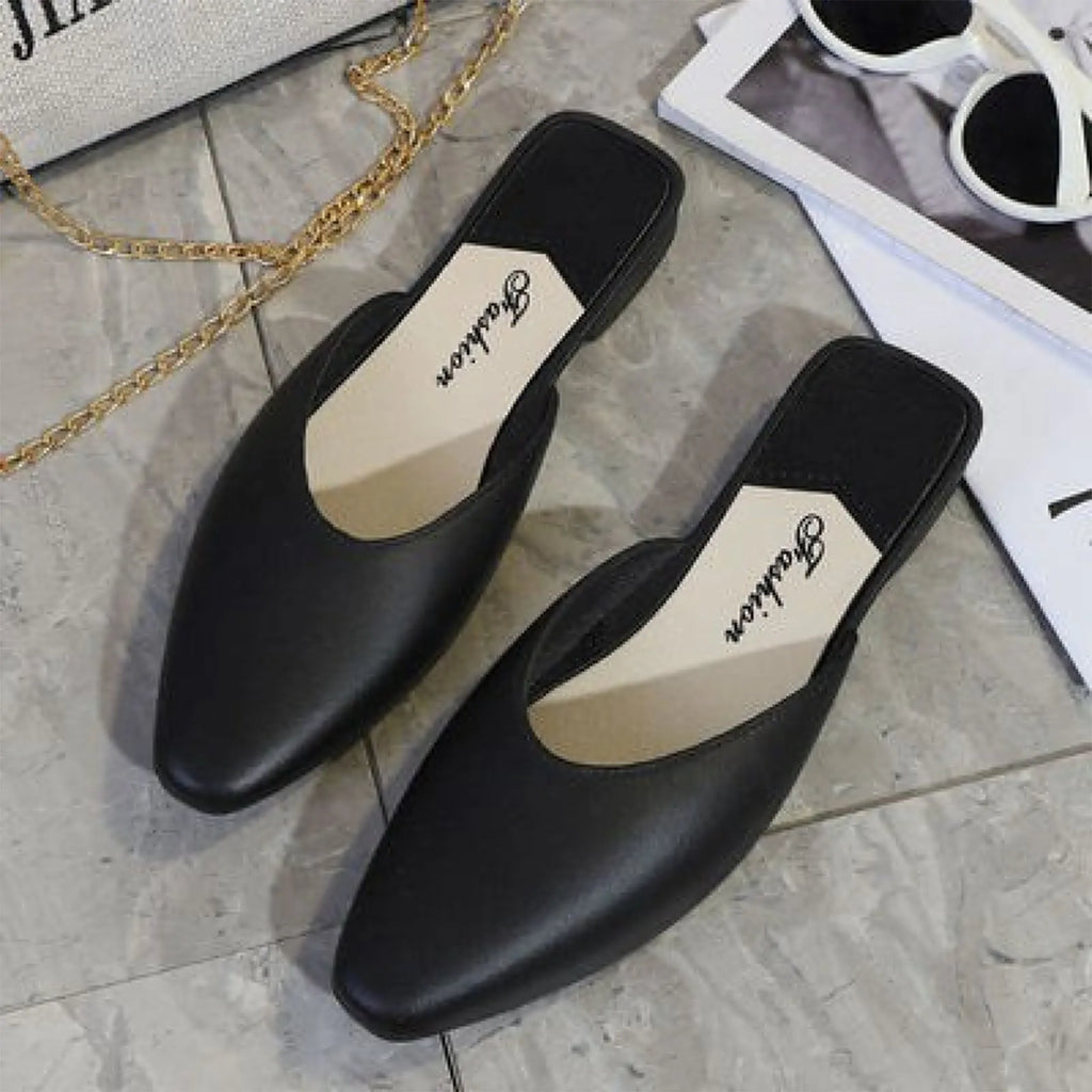 Fashion Women's Outdoor Flat Low-heeled Slip-on Lazy Sandals Semi-slip-on Pointed-toe Shoes Elegant Women Mules Concise Slippers