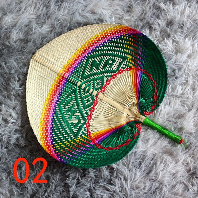 1pc Natural Bamboo Raffia Hand Fan Summer Cooling Supplies Hand Colored Woven Fan Farmhouse Wall Decoration Wedding Party Gift