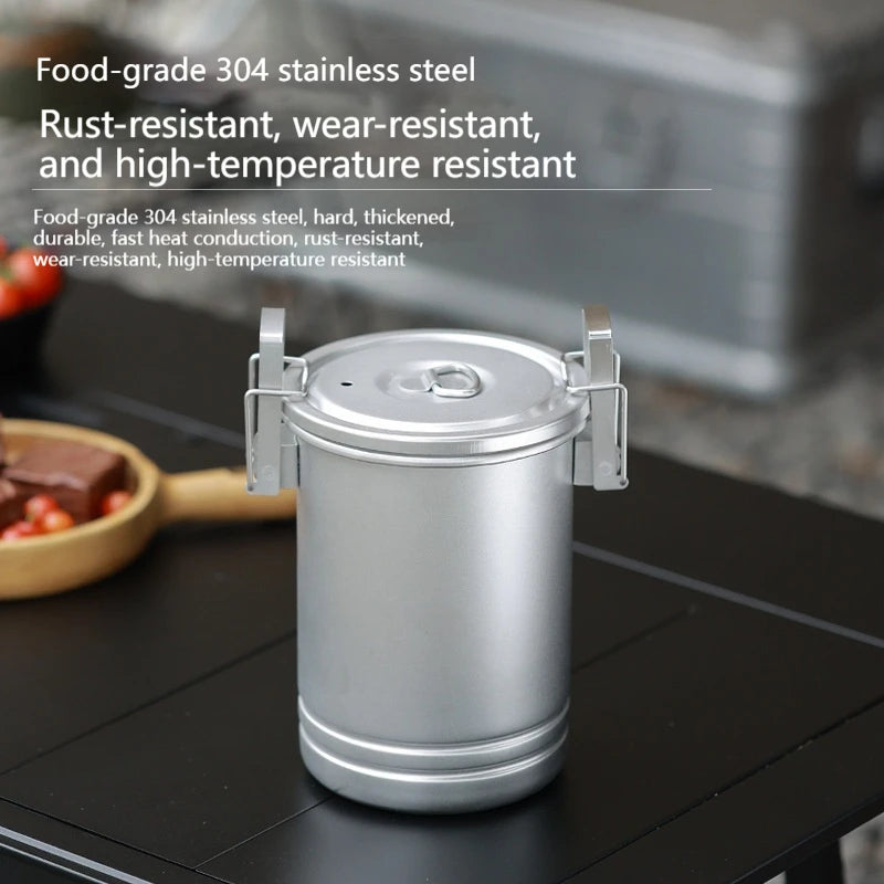Multifunctional Camping Cookware Outdoor 304 Stainless Steel Cooking Pot for Soup and Rice Portable for Solo Outdoor Cooking
