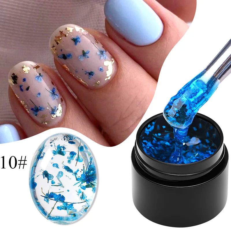 MEET ACROSS 5ML Blue Dried Flower Gel Nail Polish Natural Flower Fairy Nail Art Soak Off UV LED Painting Gel Varnish For Nails