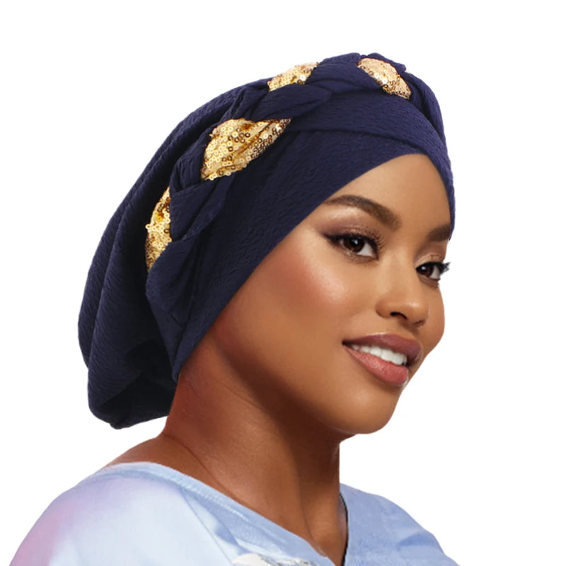New African Headband Turban Cap Muslim Fried Dough Twists Braid Head Cap Islamic Chemo Hair Care Hats Beanie Headscarf