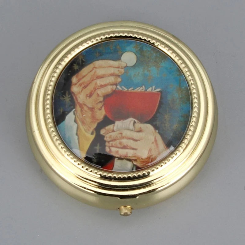 Catholic Holy Grail Box Small Pyx For Eucharist Host Zinc Alloy Carry Consecrated Hosts First Communion Holy Box