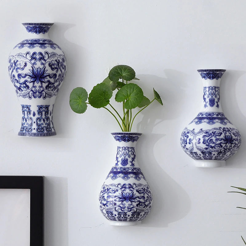 Ceramic Vase Antique Blue And White Porcelain Flower Container Home Living Room Decor Small Vase Wall Hanging Crafts Ornaments