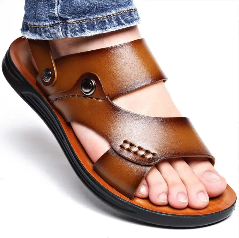 2025 Summer New Shoes for Men Fashion Genuine Leather Sandals Cow Leather Casual Slipper Man Cool Beach Shoes