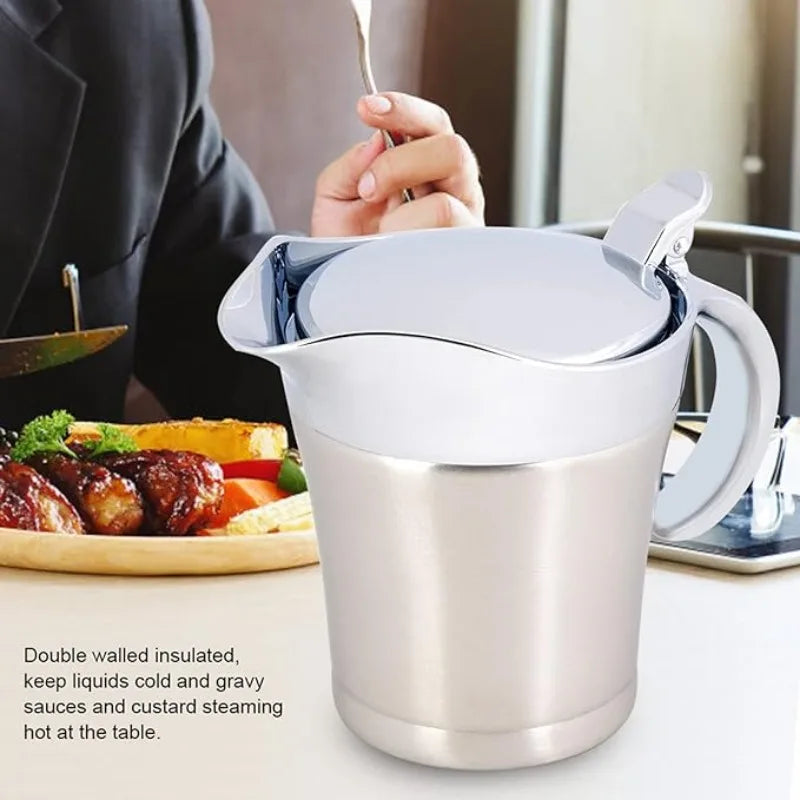 Insulated Sauce Pot Stainless Steel Thermal Insulated Double Wall Sauce Gravy Boat Pot Sauce Jug Restaurant Serving Jug