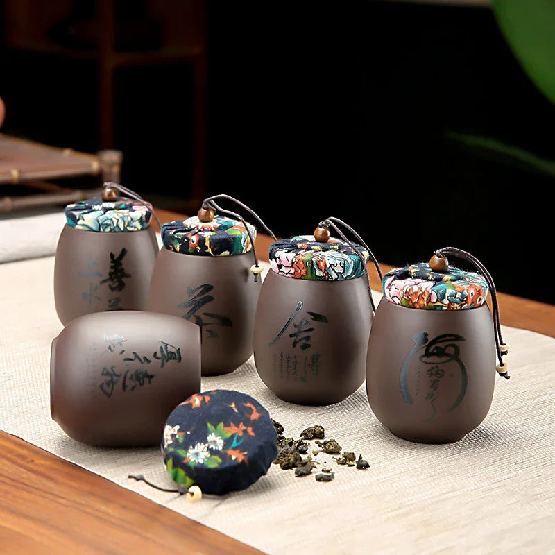 Purple Clay Tea Jar Ceramic Small Can Pu Erh Tea Box Portable Mini Travel Storage Sealed Can for Home Use Teaware Tea Caddies