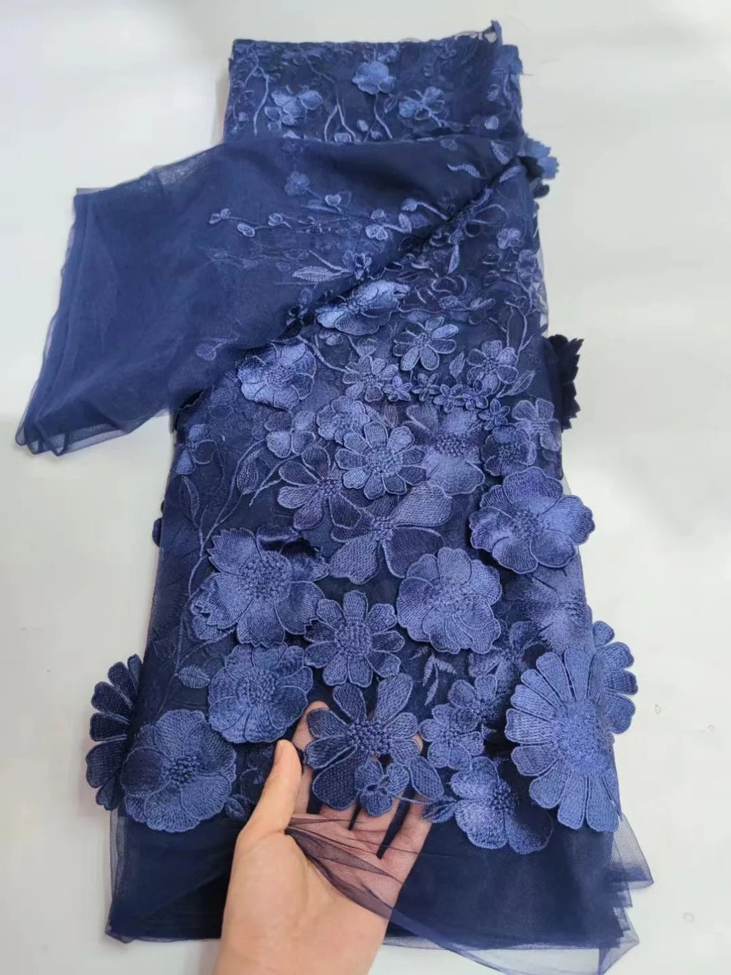 Unilateral embroidered cloth 3D applique embroidered fabric high-end women's dresses wedding dress material