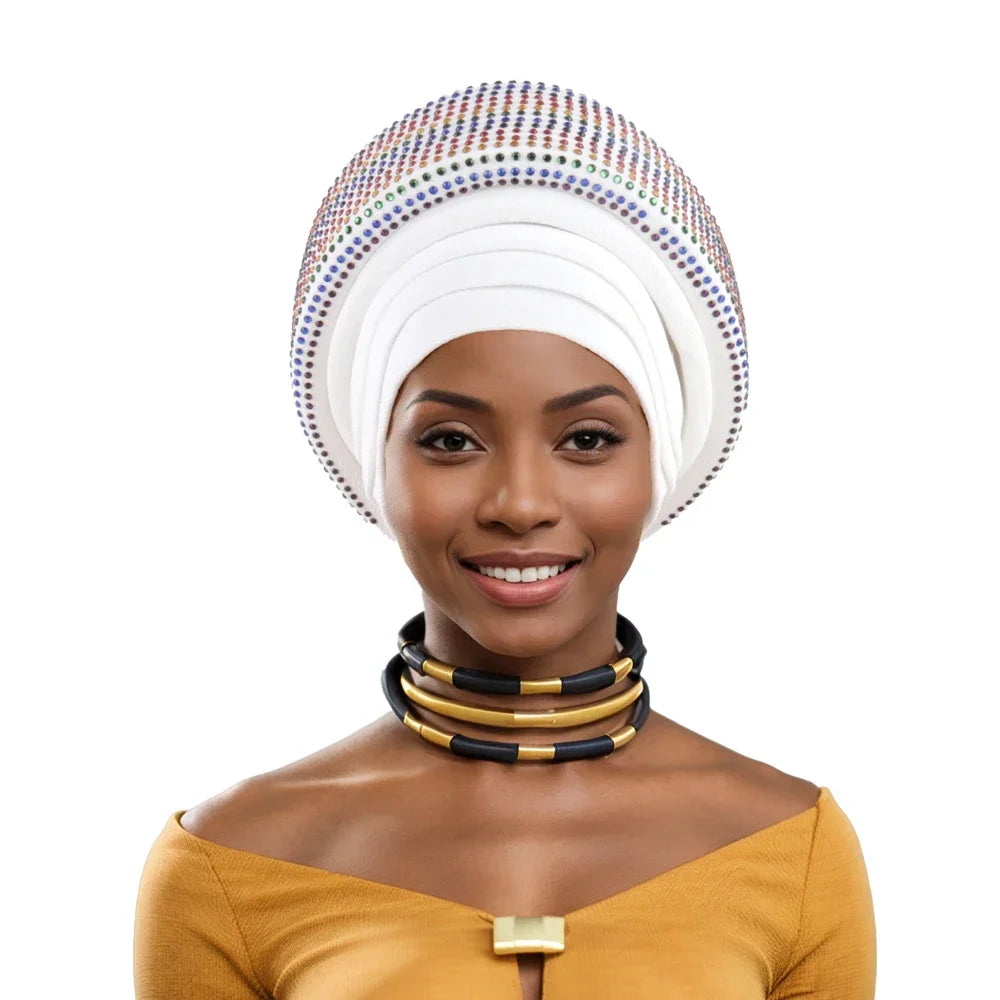 Gele Headtie Already Made African Head Wraps for Women Turban Femme Gelee Nigerian Aso Oke Bonnet Femme Diamonds Headtie 2025
