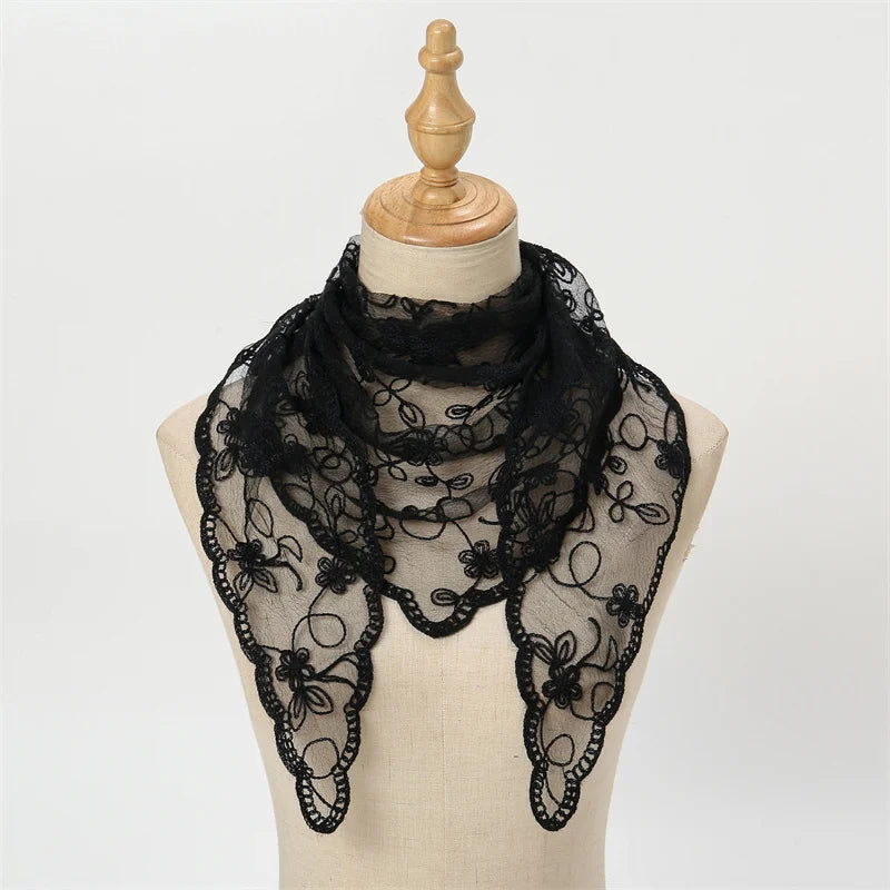 Fashion Church Shawl Lace Veil Polyester Scarf Bandana Church Prayer Wedding Mantilla Chapel White Embroidered Hijab Women Scarf