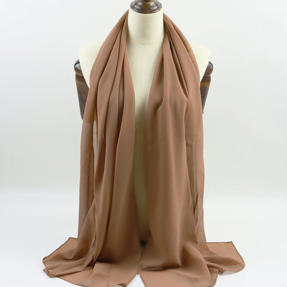 Fashion Pearl Chiffon Hijab Shawls Of Muslim Women Solid Color Head Wraps Scarf For Ladies