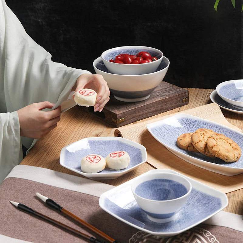 Purple Pupils Pattern Ceramic Tableware Chinese Ancient Fruit Snack Plate Seasoning Dipping Bowl Butter Dish Kitchen Tableware