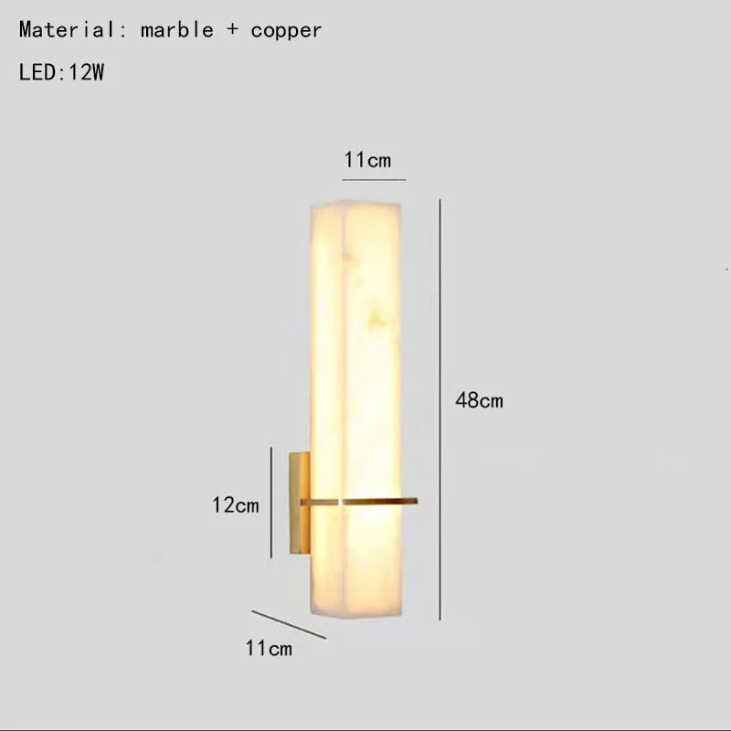 Cuboid Natural Marble Wall Lamp Copper Living Room Aisle Stairs Atmosphere Lighting Bedroom Dining Room Sconce