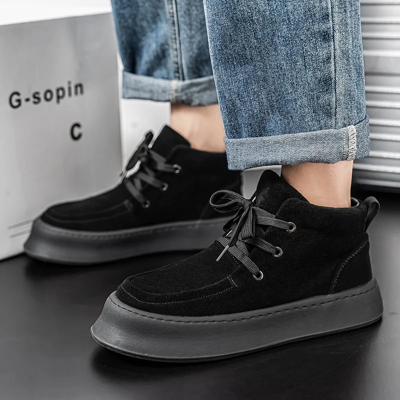 2025 winter new men's shoes cold resistant and warm high top shoes suede mid top board shoes retro casual short boots work boots