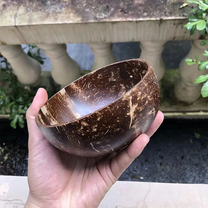 Natural Coconut Bowl Wooden Handmade Coconut Bowls for Eating Tableware Fork Spoon for Dessert Fruit Salad Mixing Rice