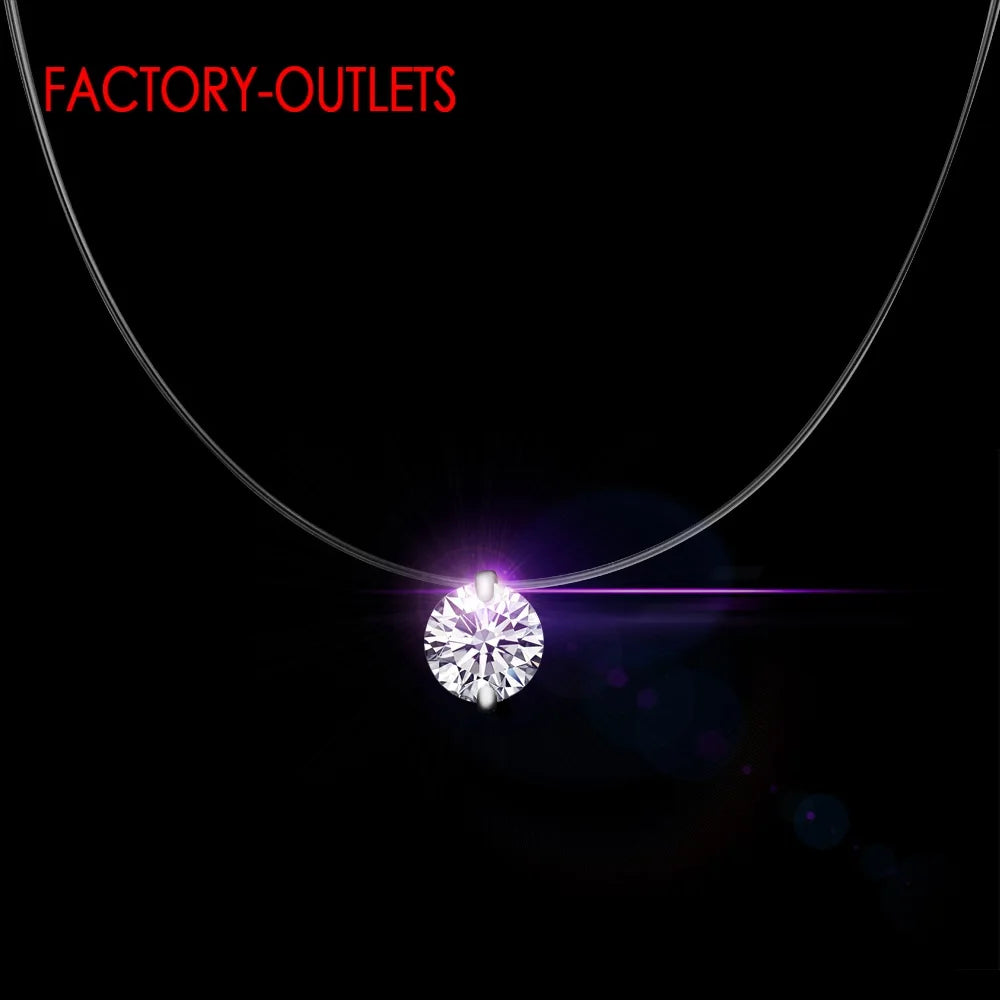 Big Sale 925 Sterling Silver Chokers Necklace Cubic Zircon Pearl CZ Round Heart Cross Moon Square Transparent Fish Line Jewelry