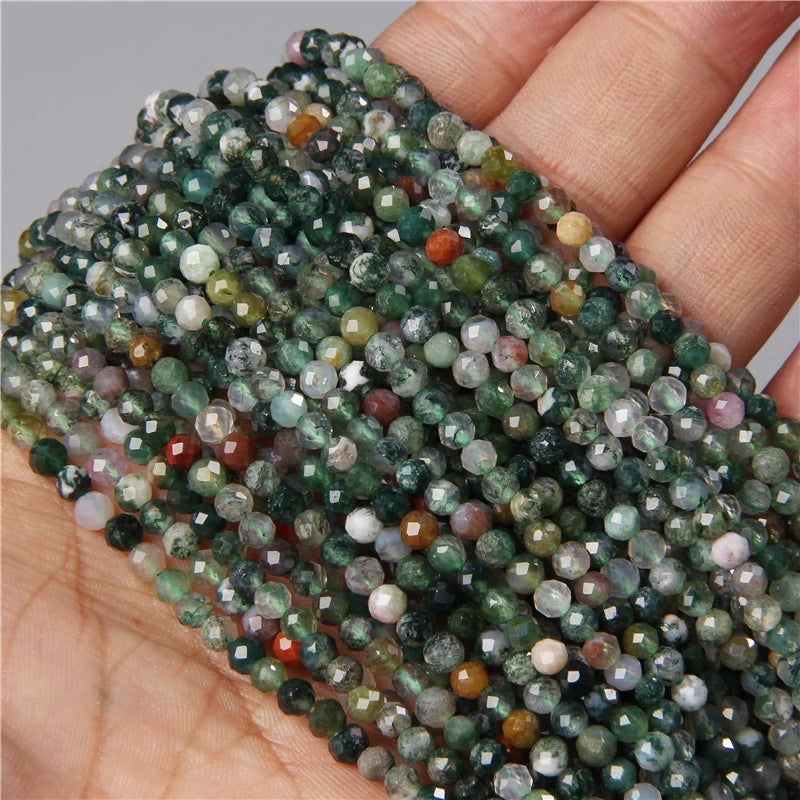 Micro Faceted Bead Natural Stone Beads Facted Green Emeralded 2 3 mm Spacer Loose Beads for Jewelry Making Necklace DIY Bracelet