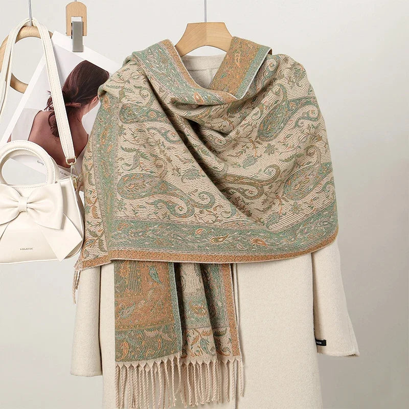 New Shawl Warm Winter Scarf Hijab Women Print Paisley Cashmere Pashmina Thick Wrap Head Neck Foulard Luxury 2024 Blanket Echarpe