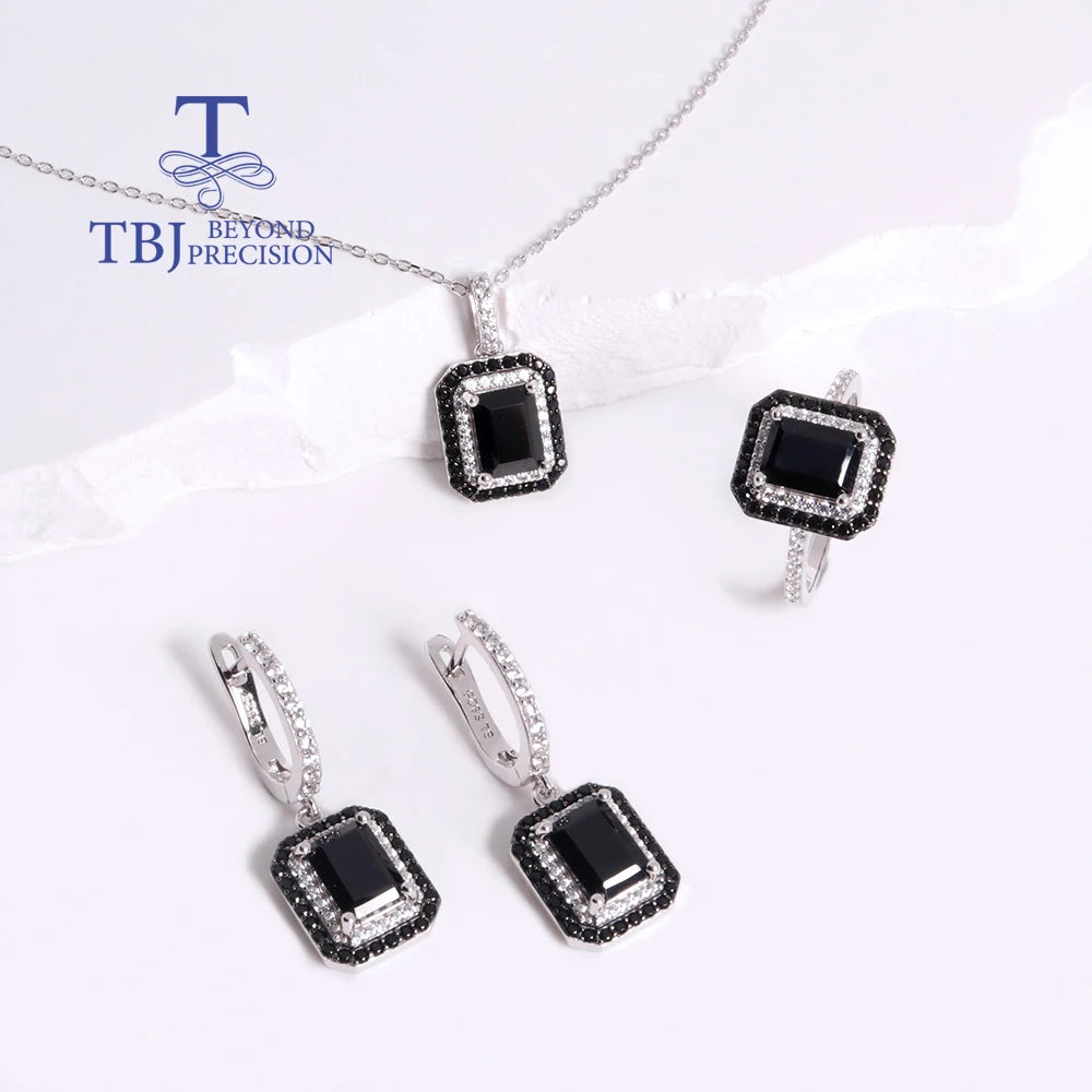 Mysterious noble natural black spinel ring Earrings Necklace Jewelry set 925 sterling silver precious gems women's fine jewelry