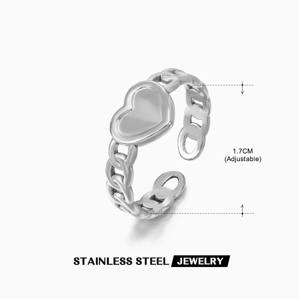 2023 New Gold Color Stainless Steel Finger Ring Minimalist Metal Heart Love Opening Ring for Women Girls Party Jewelry Gift