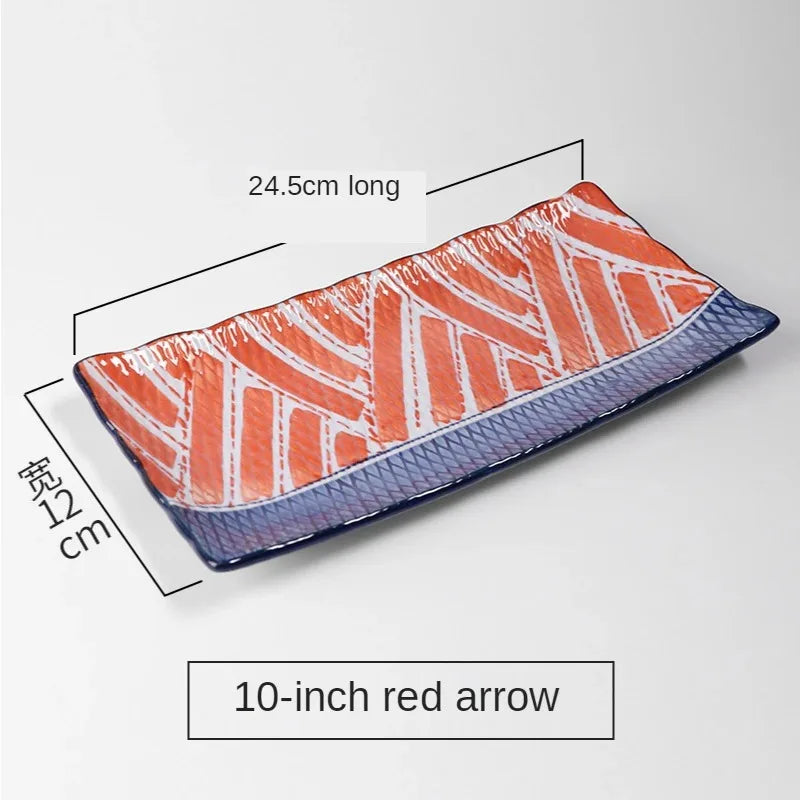 Plate Japanese Ceramic Tableware High Temperature Underglaze Color Hand-painted Tableware New Chinese Creative Rectangular