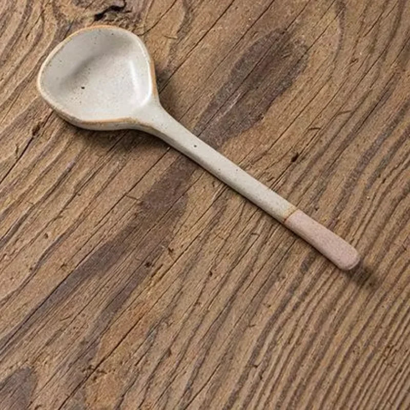 Japanese Coarse Pottery Spoon Household High Appearance Level Small Spoon Long Handle Coffee Cup Spoon Soup Spoon Porridge Spoon
