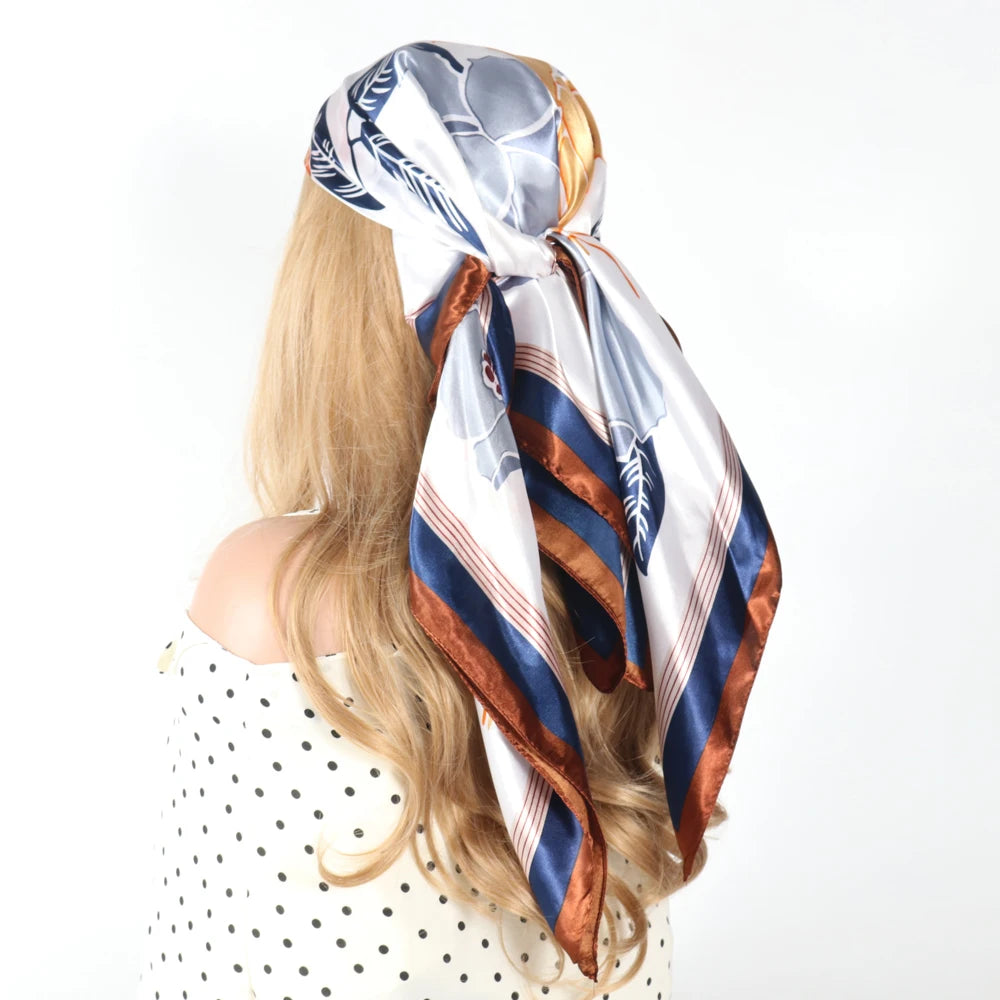 Silk Head Scarf Women Luxury Fashion Hair Scarve Summer Foulard Femme Satin Shawl Kerchief 90cm Square Headscarf Bandana Cheveux