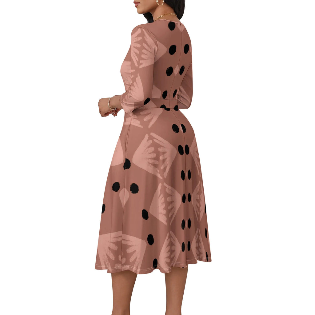 Mudcloth Inspired Print Wrap Dress XS-3XL Modern Afro A-Line Style with V-Neck for Juneteenth, Gallery Visit or Boho Fall Look