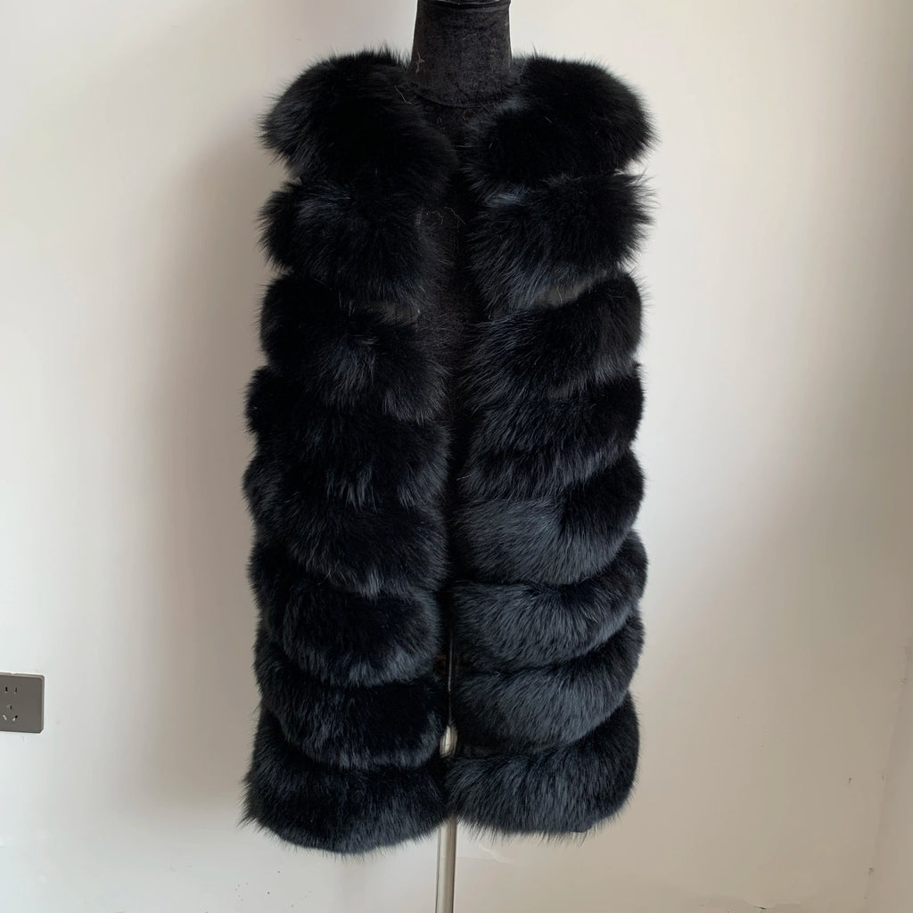 women's jacket 2025 fur jacket 90cm diagonal slim natural fox fur vest mid-length fox fur vest real fur jacket natural fur good