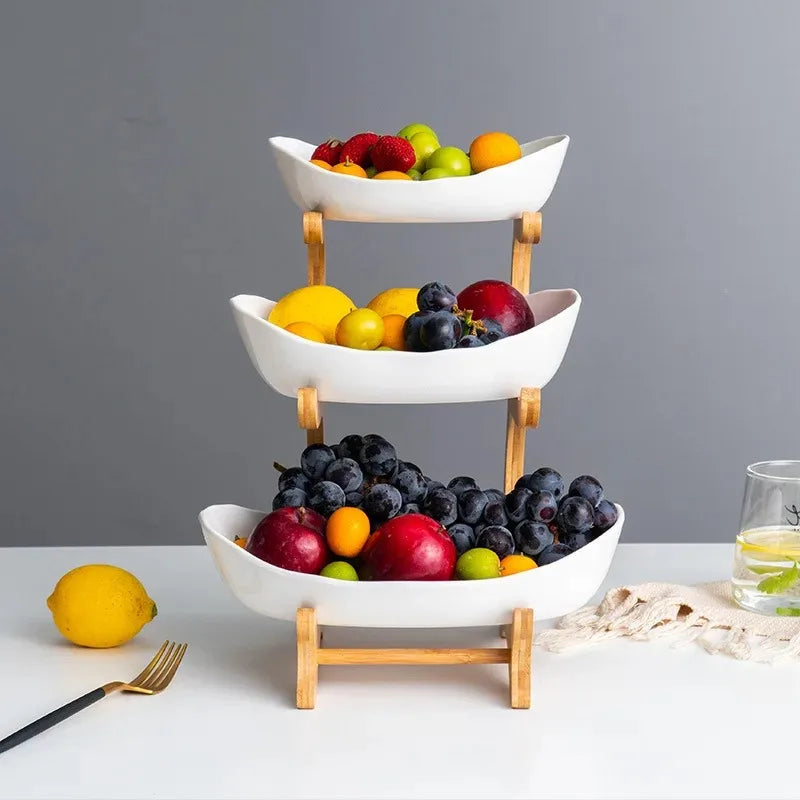Ceramic Living Room Home Three-layer Fruit Plate Candy Dish Creative Modern Dried  Basket Snack Snack Trinket Dish