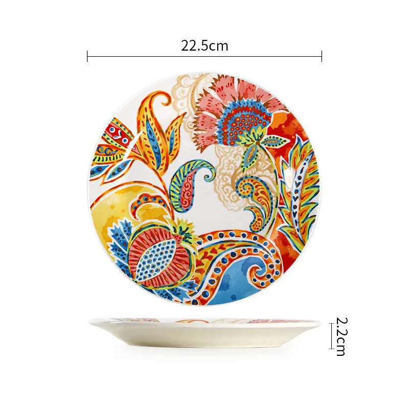 Exquisite Ceramic Plates Round Steak Dinner Pasta Plate Underglaze Colour dishware Kitchen Accessories Home Salad Plate